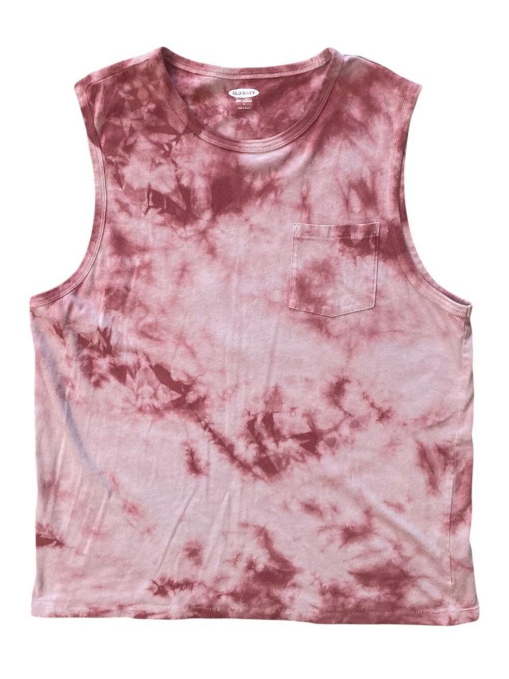 Women's OLD NAVY Soft-Washed Pocket Muscle Tank Top PINK Tie-Dye Size Large